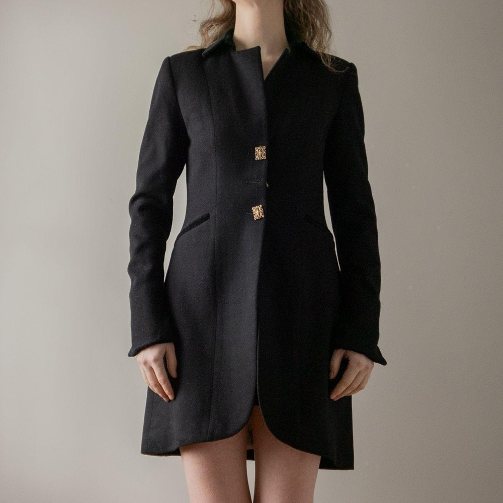 T.ba Black Wool Dark Academia Preppy Classic Luxury Velvet-lined Women's Coat